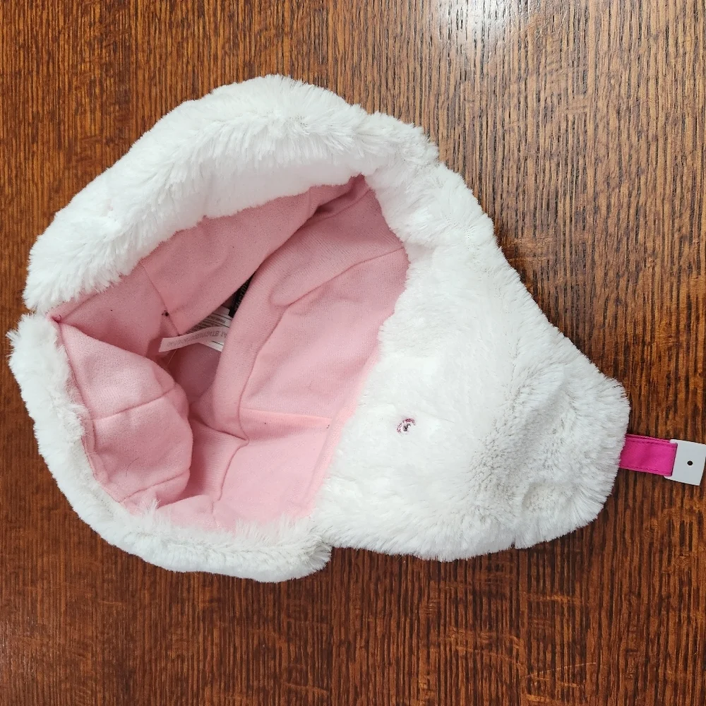 3/$25 Trapper Girl Winter Hat Medium Size Pink Quilted Ear Flaps White Sherpa